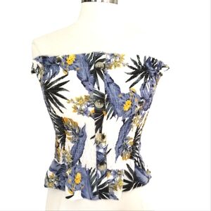 Tube Top Sleeveless Blouse S/M Tropical Print Blue Crop STYLE ENVY